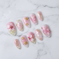 Pink cherry blossom sakura 3D press-on nails full set on marble studio light custom press-on nails — LuxepressCo