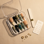 Luxury unboxing acrylic box nude gold teal gemstone mixed reusable press-on nails with accessories — LuxepressCo