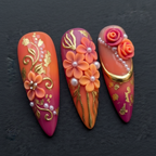 Macro close-up 3D cherry blossom rhinestone press-on nails dramatic lighting custom press-on nails — LuxepressCo
