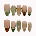 Military Chrome Armor Press-On Nails | Almond Stiletto | Olive Gold Bronze Dark | LuxepressCo