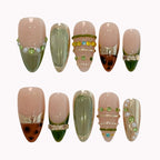 Military Chrome Armor Press-On Nails | Almond Stiletto | Olive Gold Bronze Dark | LuxepressCo