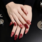 Red Heart & Lips 3D Press-On Nails | Stiletto Almond | Dark Romance Burgundy | LuxepressCo