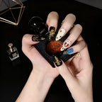 Dark Sacred Angel 3D Press-On Nails | Almond Stiletto | Gothic Gold Cross | LuxepressCo