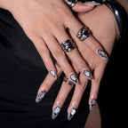 Molten Silver Abalone Press-On Nails | Almond Stiletto | Iridescent Shell 3D Frame | LuxepressCo