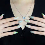 Enchanted Forest Mist Press-On Nails | Almond Stiletto | Sage Green Butterfly Dried Flower Botanical | LuxepressCo