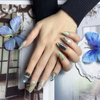 Jade Ink Art 3D Press-On Nails | Almond Stiletto | Bamboo Gold Rose | LuxepressCo