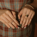 Dark Jungle Botanical Press-On Nails | Almond Stiletto | Emerald Green Gold | LuxepressCo