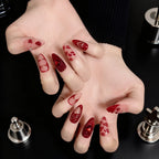 Red Heart & Lips 3D Press-On Nails | Stiletto Almond | Dark Romance Burgundy | LuxepressCo