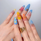 Tropical Shell Bloom Press-On Nails | Almond | 3D Hibiscus Shell Wave Sunset Beach | LuxepressCo