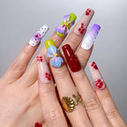Tropical Hibiscus 3D Press-On Nails | Coffin Long | Maximalist Y2K Bold Summer | LuxepressCo