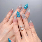 Ocean Angel Wing 3D Press-On Nails | Almond | Teal Blue Holographic | LuxepressCo