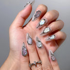 Molten Silver Abalone Press-On Nails | Almond Stiletto | Iridescent Shell 3D Frame | LuxepressCo