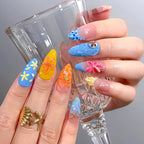 Tropical Shell Bloom Press-On Nails | Almond | 3D Hibiscus Shell Wave Sunset Beach | LuxepressCo