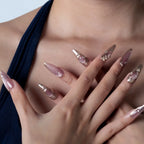 Amethyst Armour Press-On Nails | Stiletto Long | Cat Eye Mauve Gold Byzantine Frame | LuxepressCo