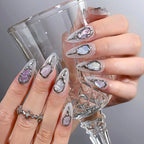 Molten Silver Abalone Press-On Nails | Almond Stiletto | Iridescent Shell 3D Frame | LuxepressCo