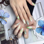 Enchanted Forest Mist Press-On Nails | Almond Stiletto | Sage Green Butterfly Dried Flower Botanical | LuxepressCo