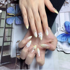 Sandy Shore Coastal Press-On Nails | Almond Stiletto | 3D Plumeria Shell Starfish | LuxepressCo