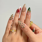 Dark Jungle Botanical Press-On Nails | Almond Stiletto | Emerald Green Gold | LuxepressCo