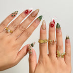 Dark Jungle Botanical Press-On Nails | Almond Stiletto | Emerald Green Gold | LuxepressCo