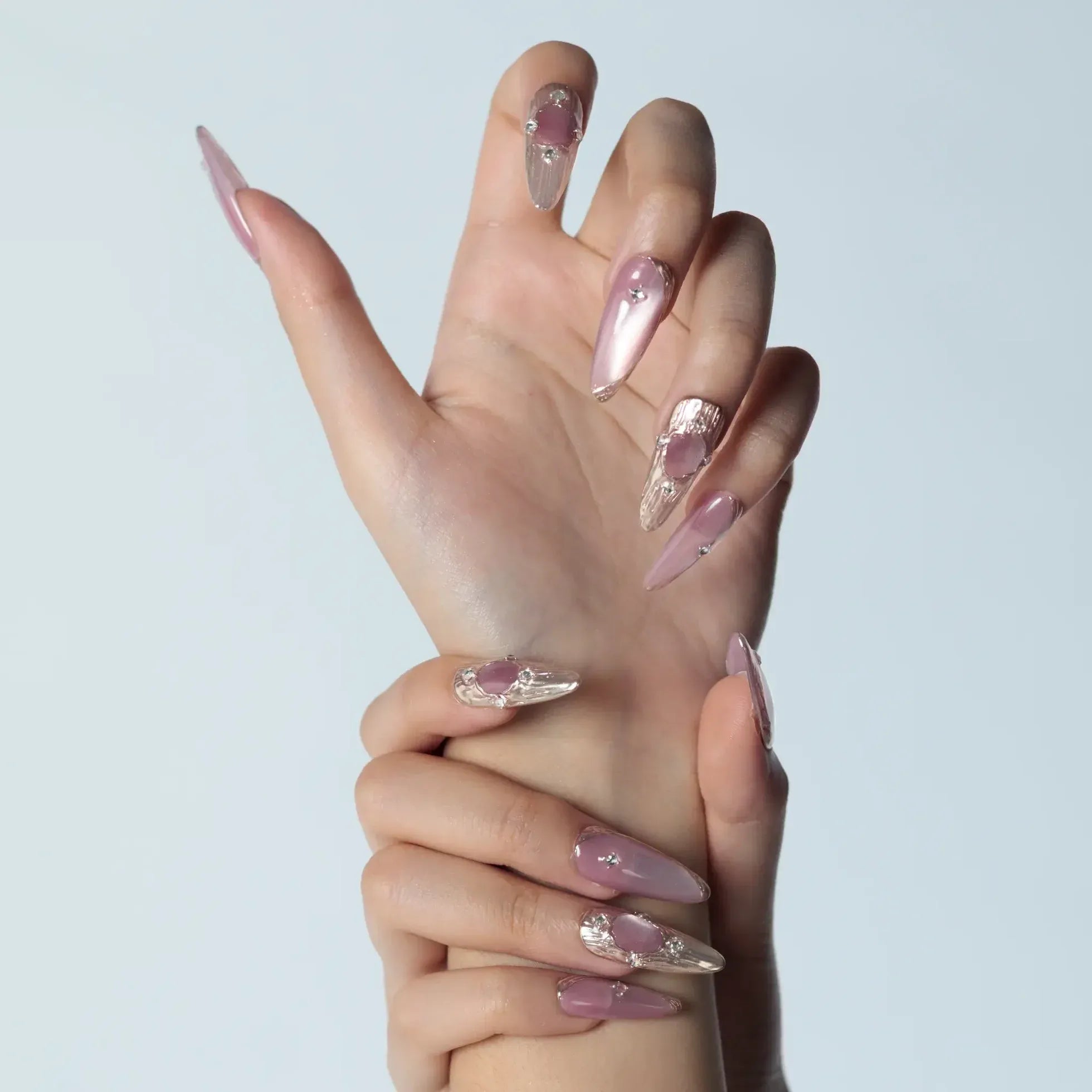 Amethyst Armour Press-On Nails | Stiletto Long | Cat Eye Mauve Gold Byzantine Frame | LuxepressCo