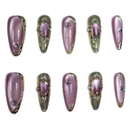 Amethyst Armour Press-On Nails | Stiletto Long | Cat Eye Mauve Gold Byzantine Frame | LuxepressCo