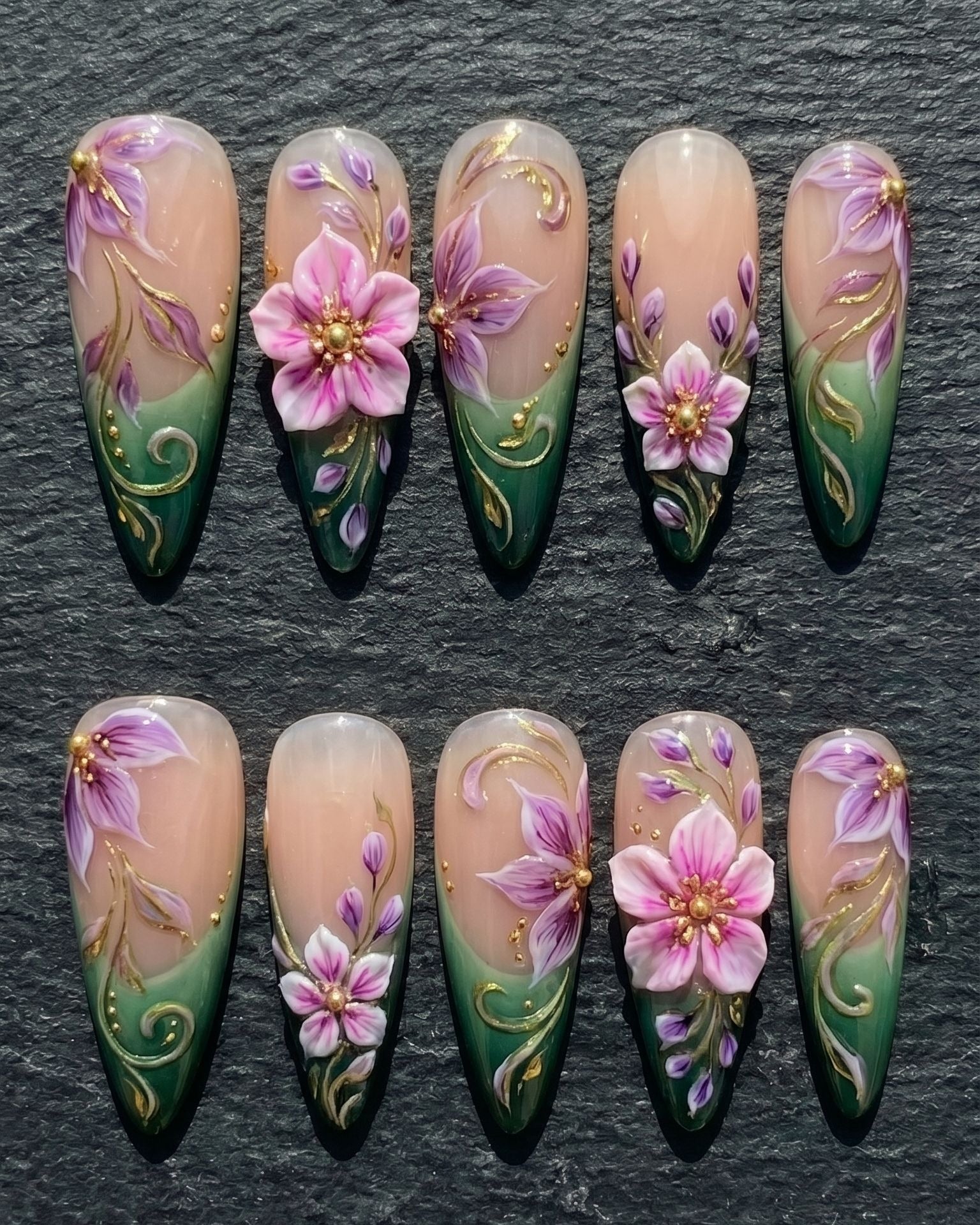 3D Floral Garden Press-On Nails | Custom Press-On Nails — LuxepressCo