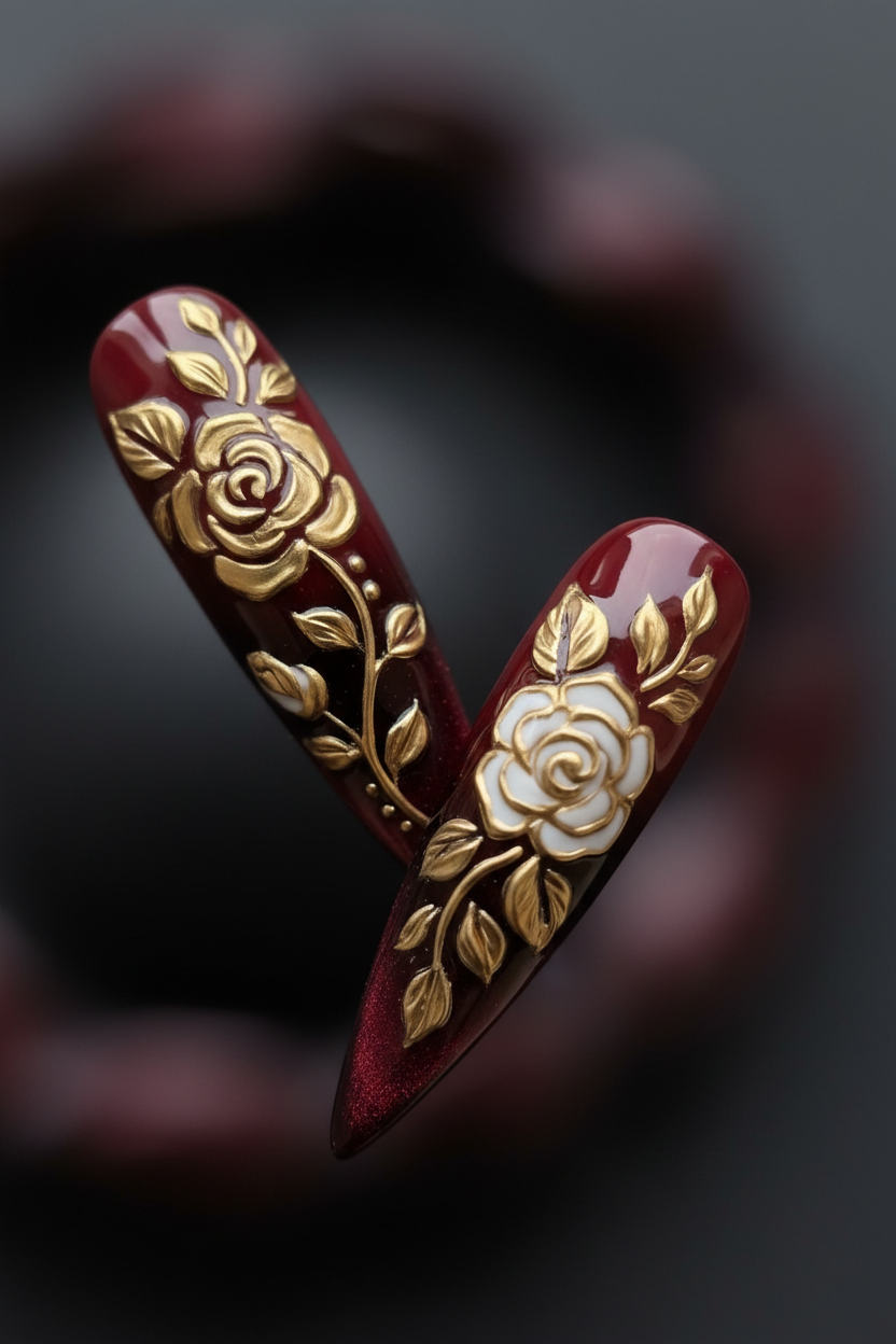 Macro close-up 3D gold rose dark background