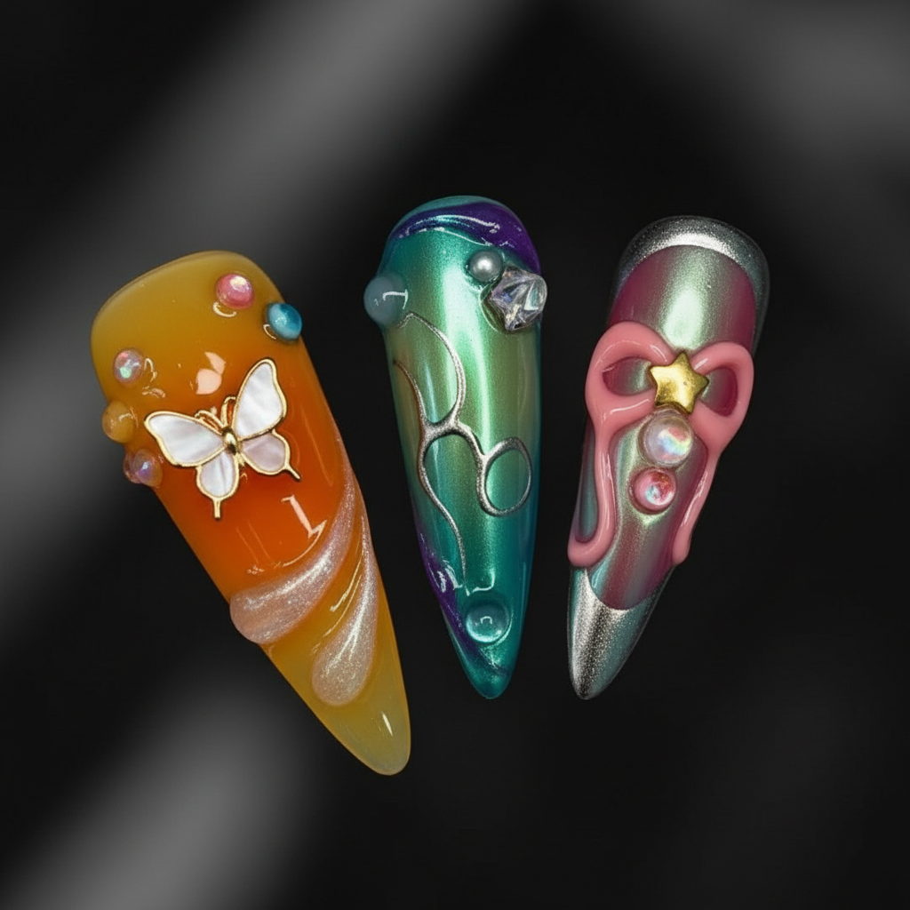 Maximalist chrome jelly chameleon custom press-on nails macro dark dramatic — LuxepressCo